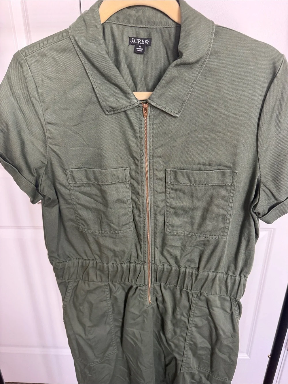 J. Crew Olive Green Zip-Front Utility Dress Size 10